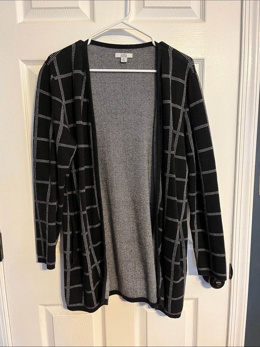 croft & barrow Black and Gray Windowpane Open Cardigan